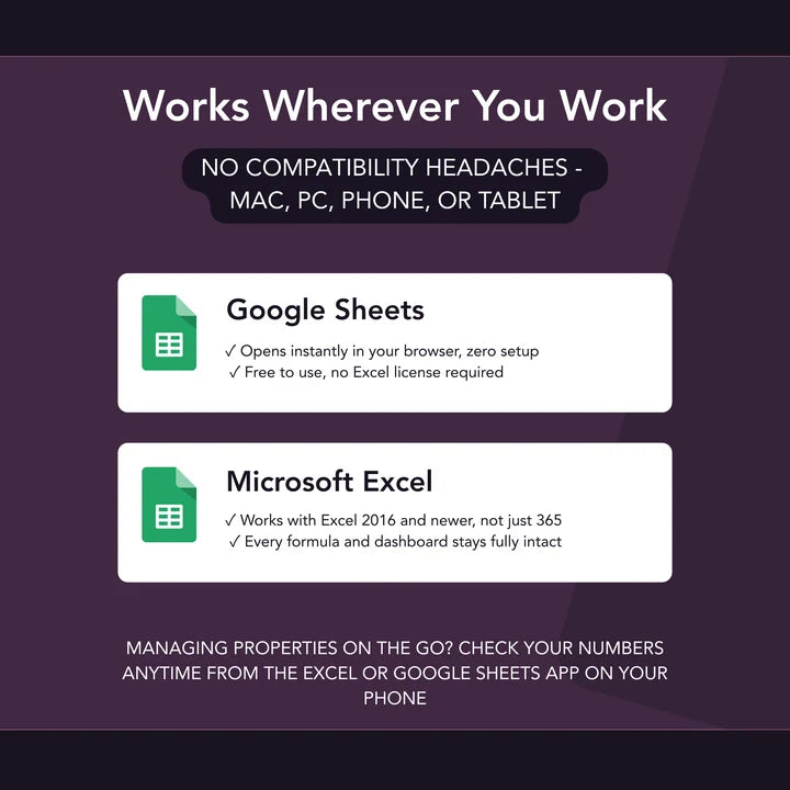 The same tracker running in both Excel and Google Sheets